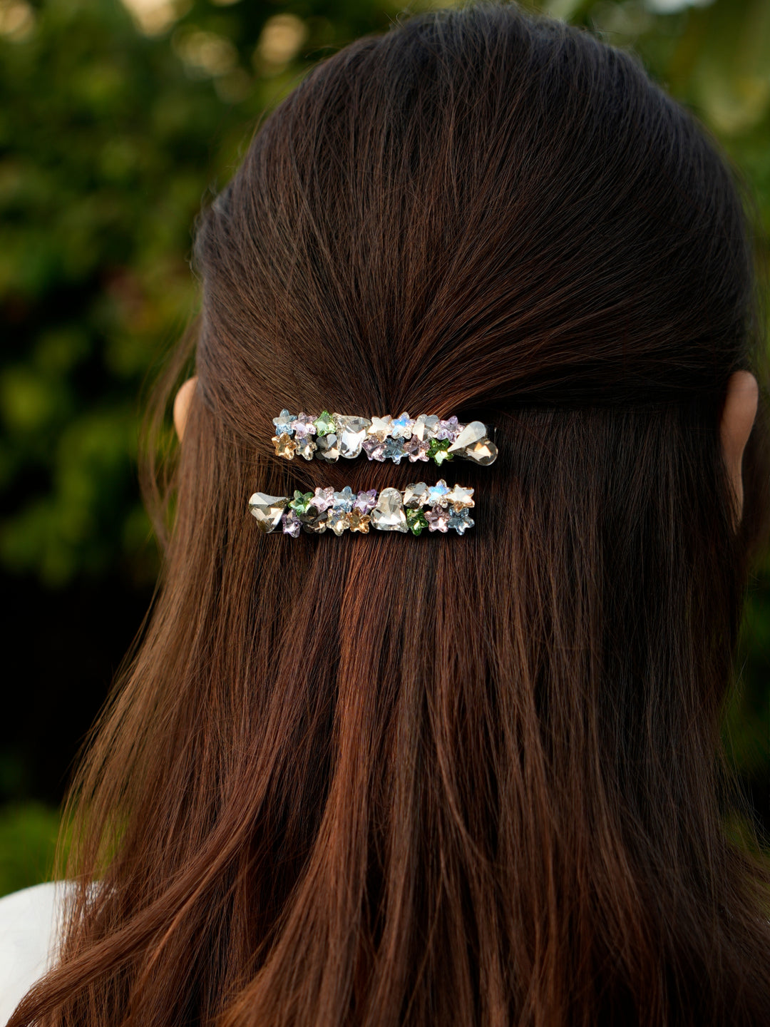 Multicolor crystal hair clips (Set of 2)