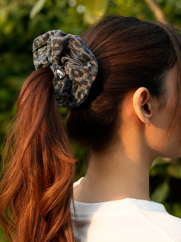 Leopard Luxe Heart Charm Scrunchie