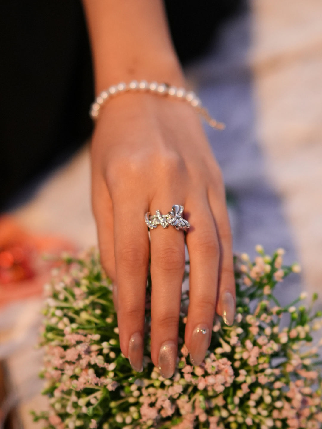 Elegant Bow Crystal Statement Ring