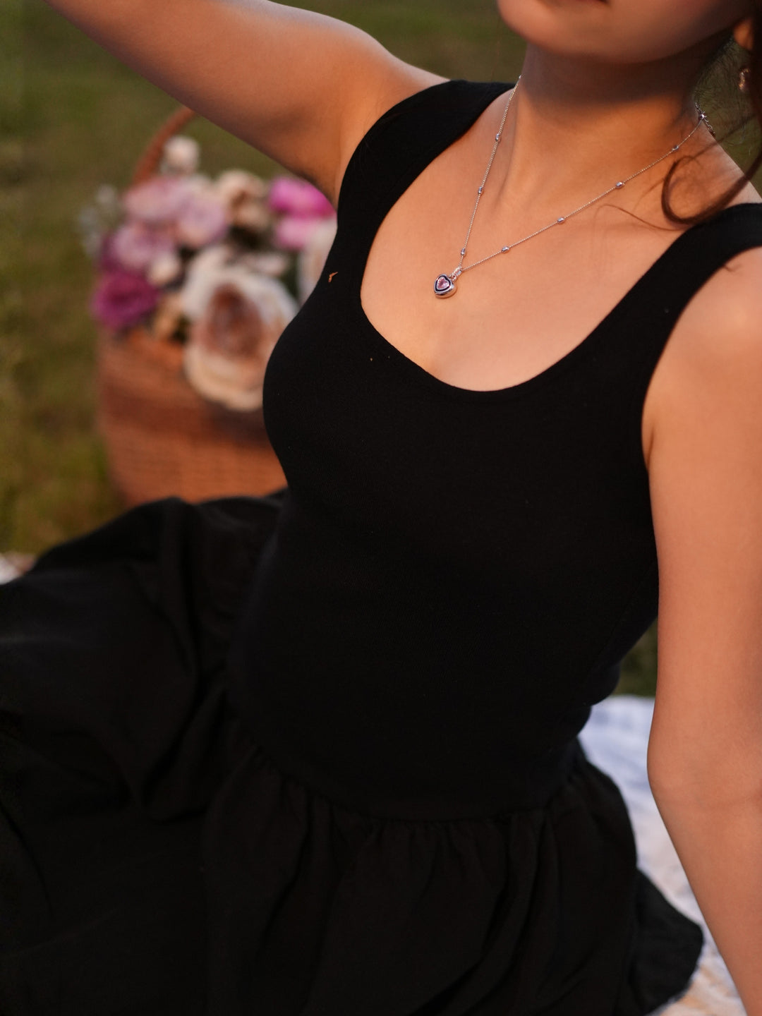Black puffball cami mini dress