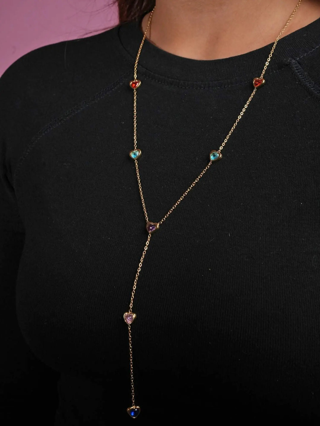 Multicolor Heart Drop Necklace