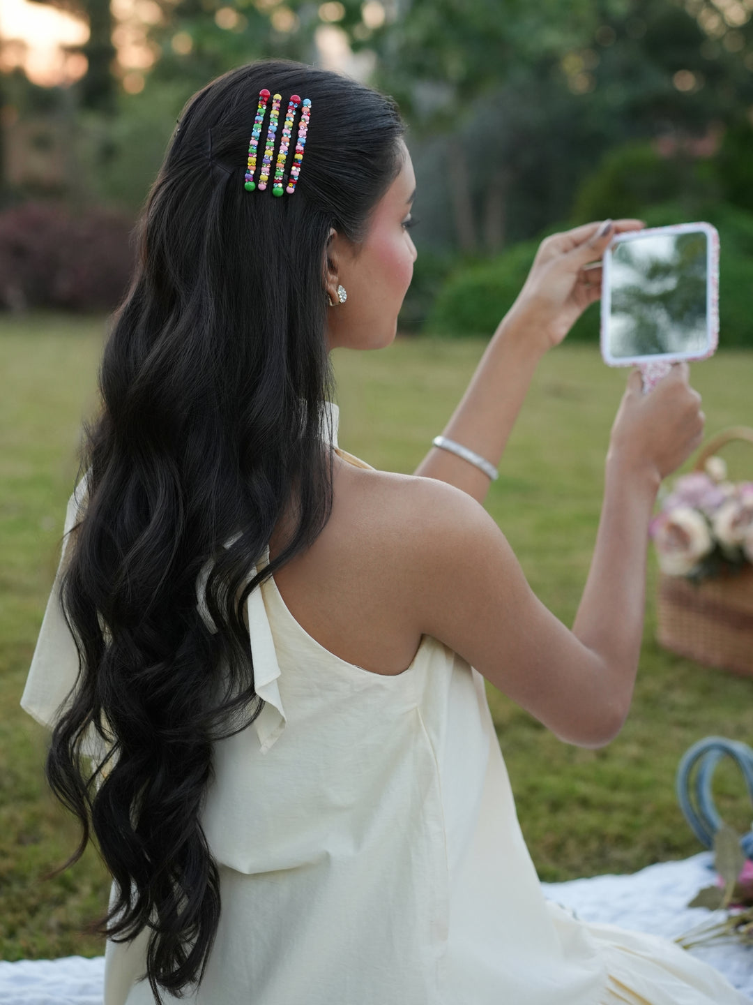 Multicolor Beaded Hair Clips (Set of 2)
