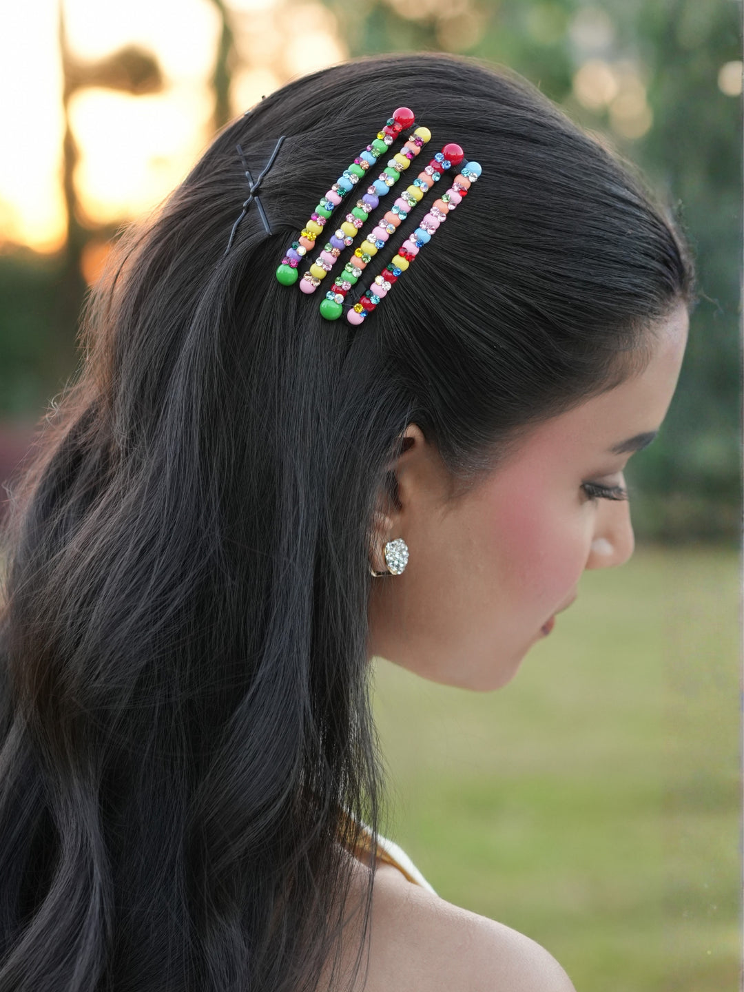 Multicolor Beaded Hair Clips (Set of 2)