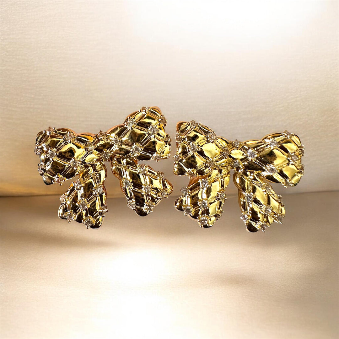 Gold Bow Stud Earrings