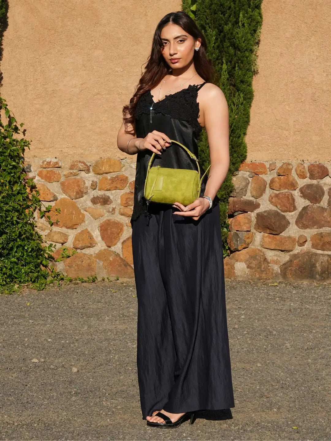 Olive Green Suede Shoulder Bag with Key Charm