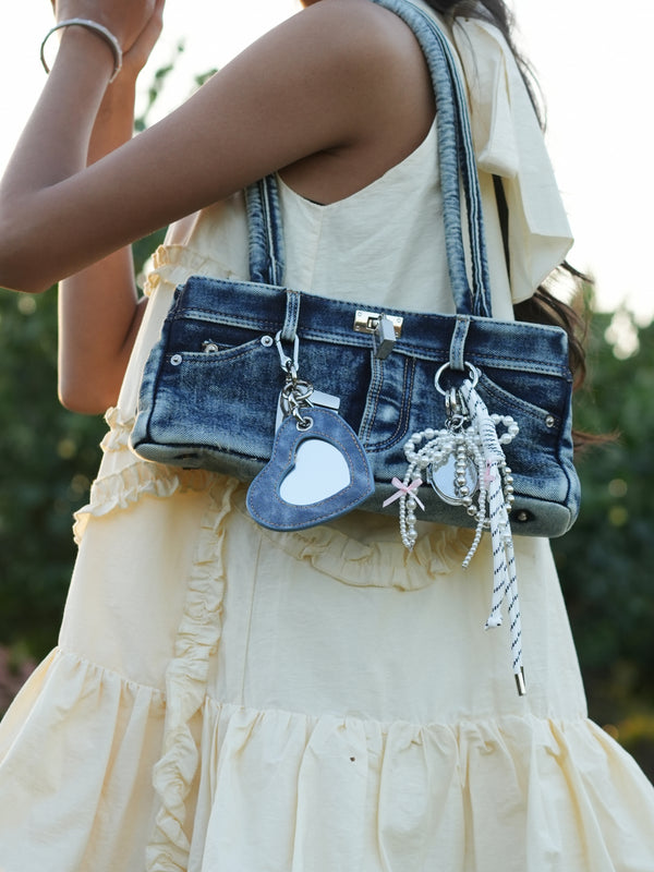 Denim Shoulder Bag with Crossbody Strap