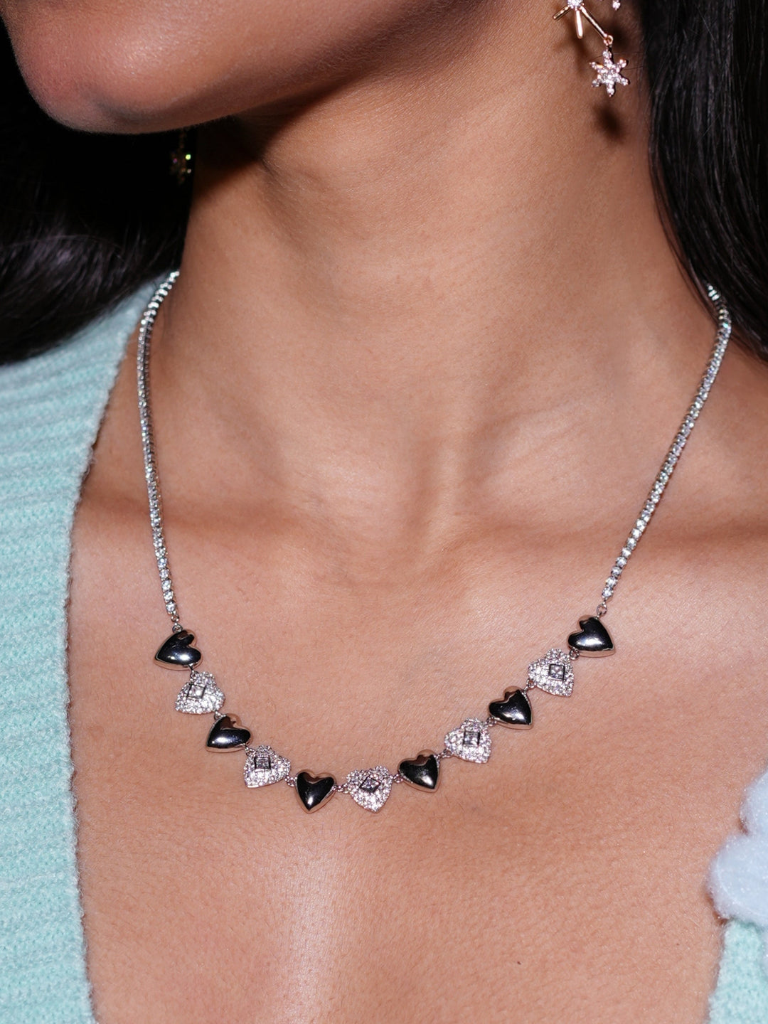 Heart Motif Crystal Chain Necklace