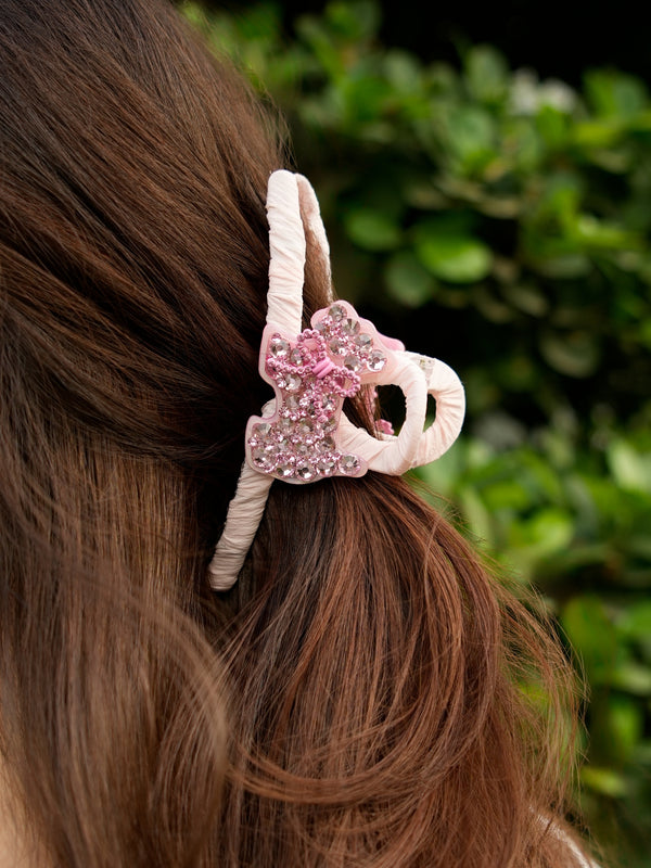 Pink crystal dog hair claw with sparkling pink crystals