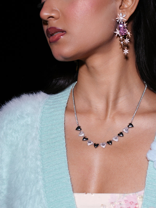 Heart Motif Crystal Chain Necklace