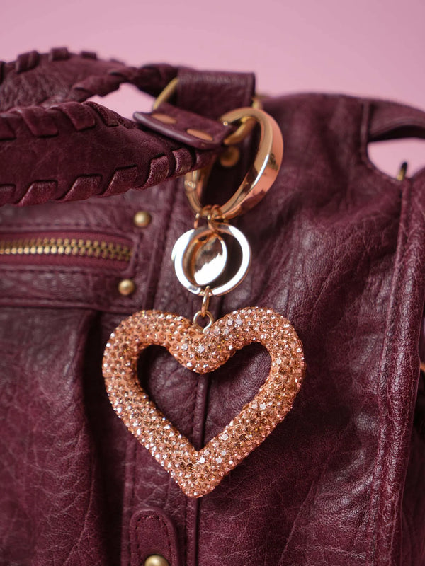 Bedazzled Heart Bag Charm in Gold