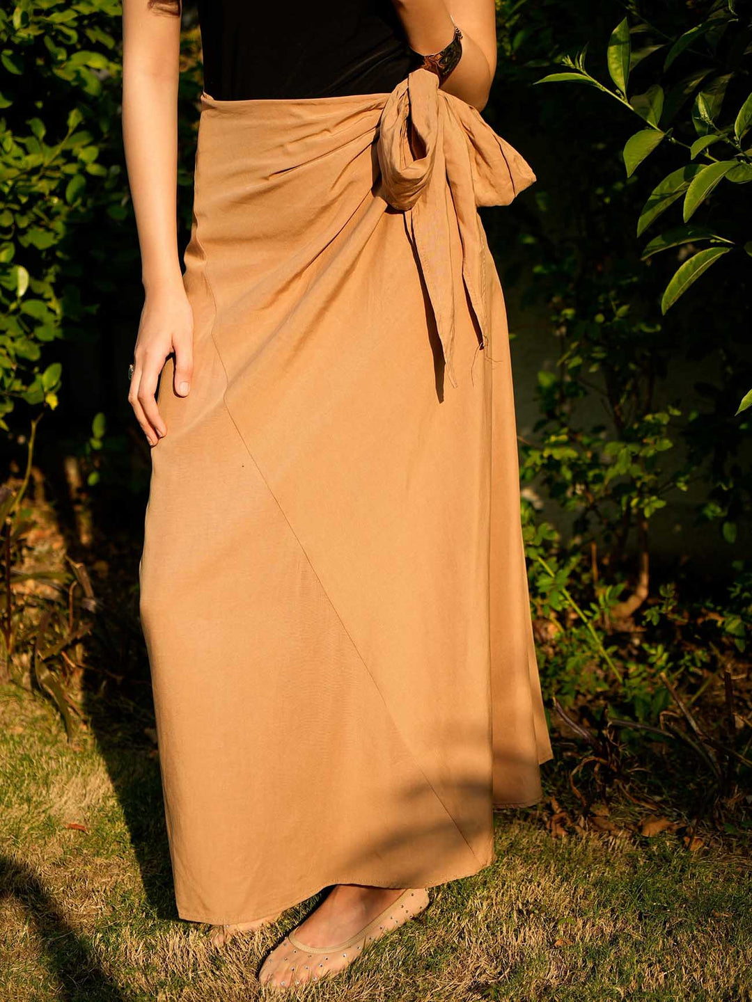 Beige Wrap Midi Skirt