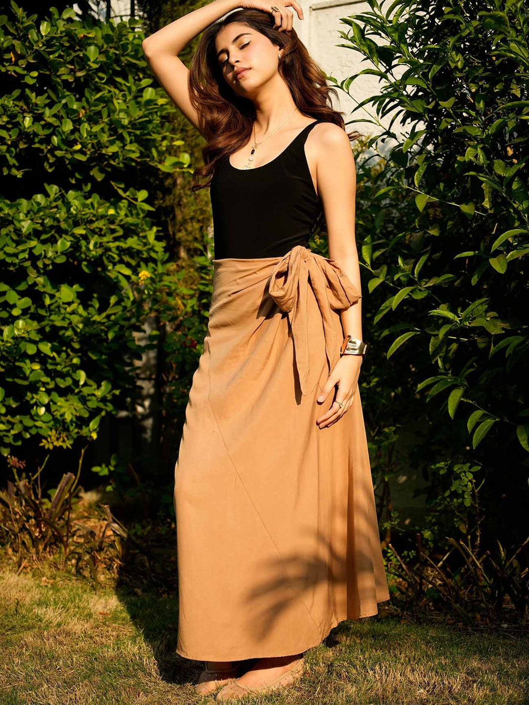 Beige Wrap Midi Skirt