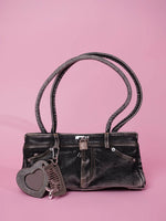 Load image into Gallery viewer, Black Washed Denim Shoulder Bag
