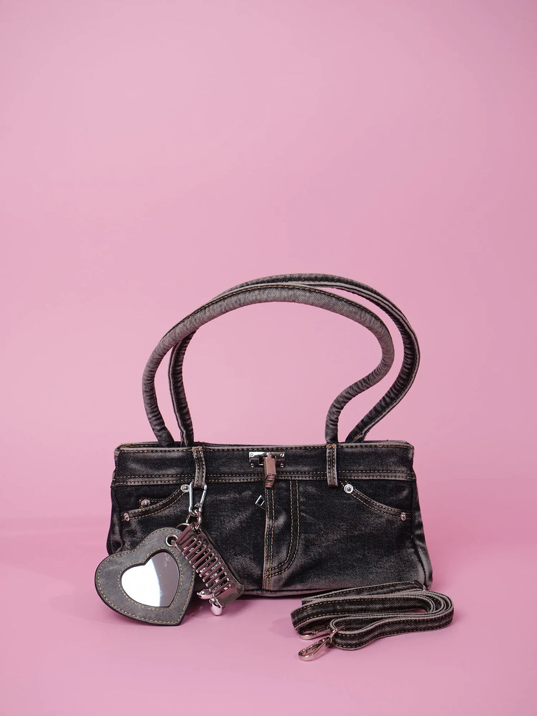 Black Washed Denim Shoulder Bag