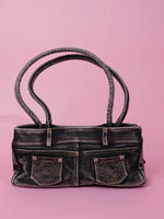 Load image into Gallery viewer, Black Washed Denim Shoulder Bag
