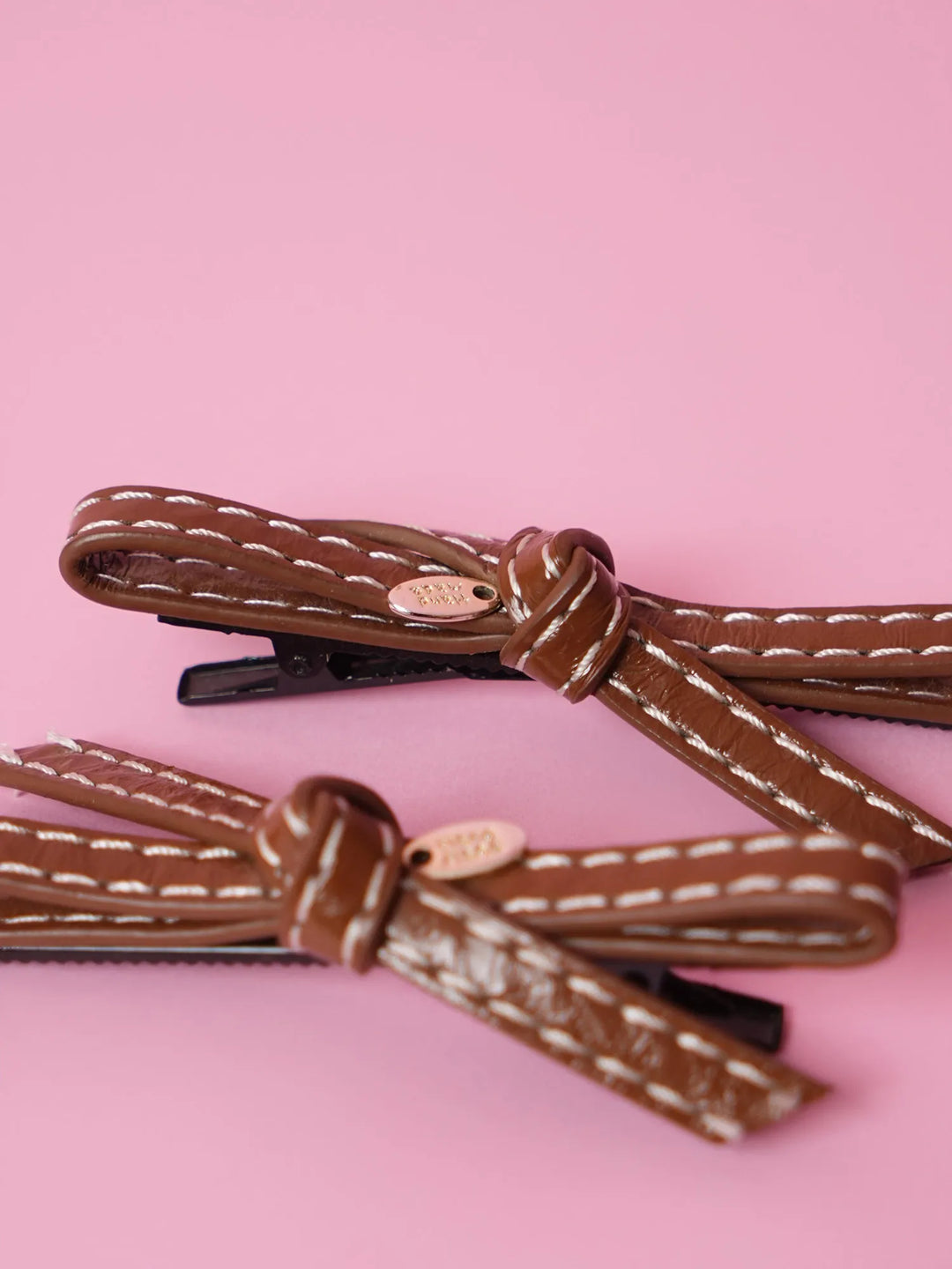 Brown Leather Knot Hair Clips – Set of 2