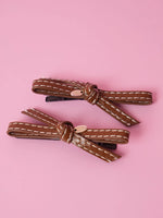 Load image into Gallery viewer, Brown Leather Knot Hair Clips – Set of 2

