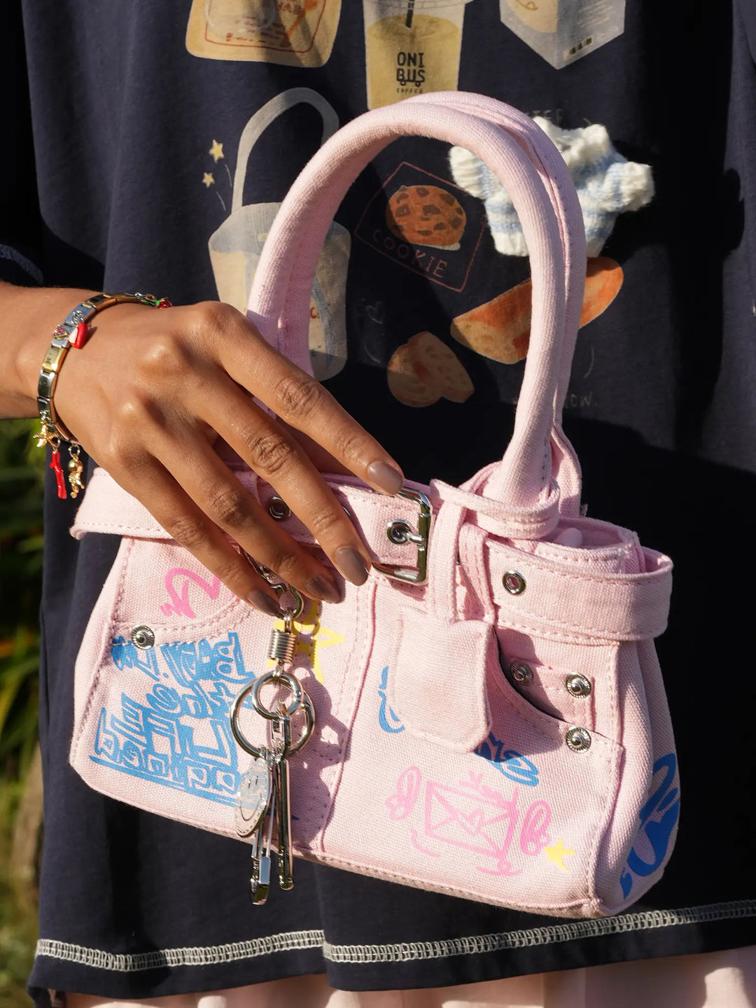Pink Graffiti Denim Handbag