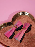 Load image into Gallery viewer, Elegant Plaid Fabric Hair Clips – Pink &amp; Black Set of 2
