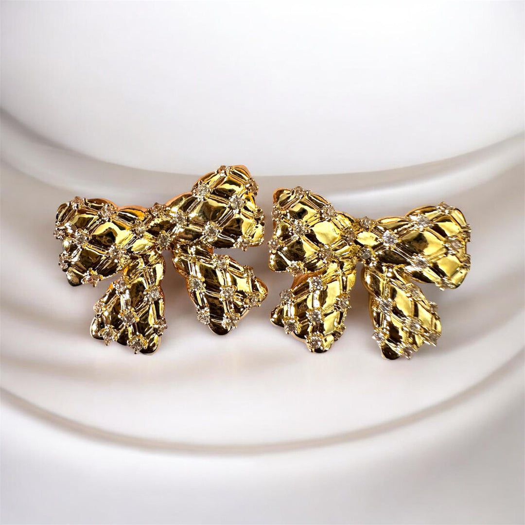 Gold Bow Stud Earrings