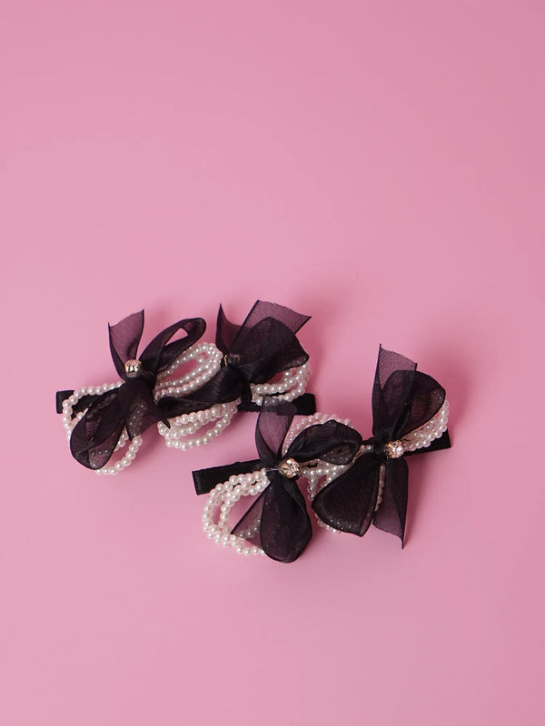Fabric bow & pearl clips
