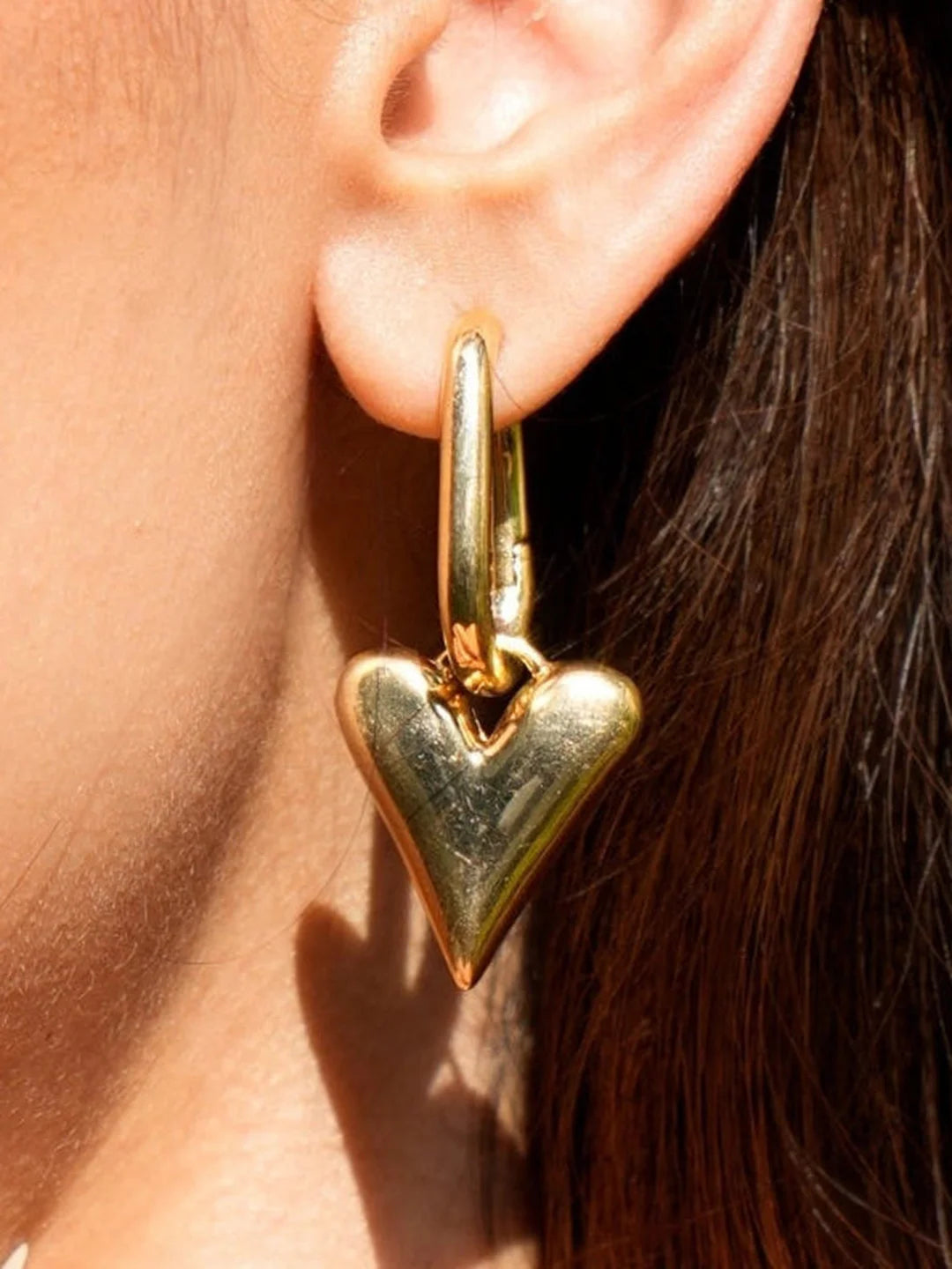 Gold Heart Drop Earrings