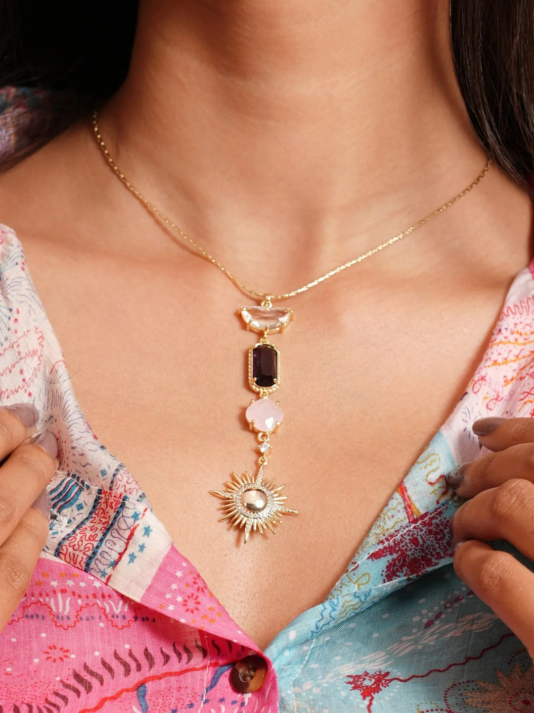 Golden Sun & Multi-Stone Necklace
