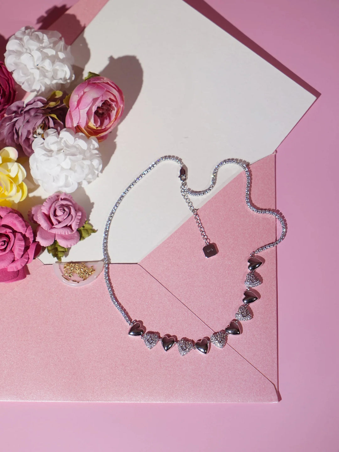 Heart Motif Crystal Chain Necklace