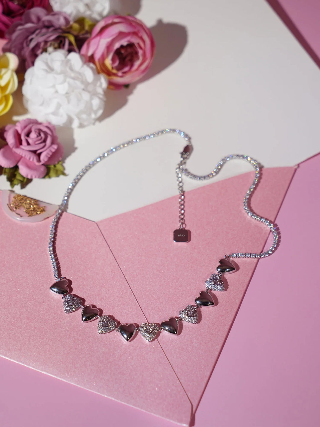 Heart Motif Crystal Chain Necklace