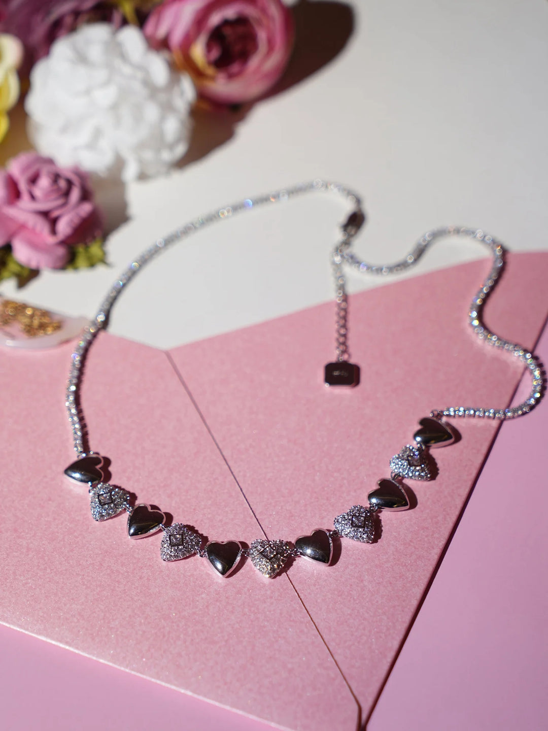 Heart Motif Crystal Chain Necklace