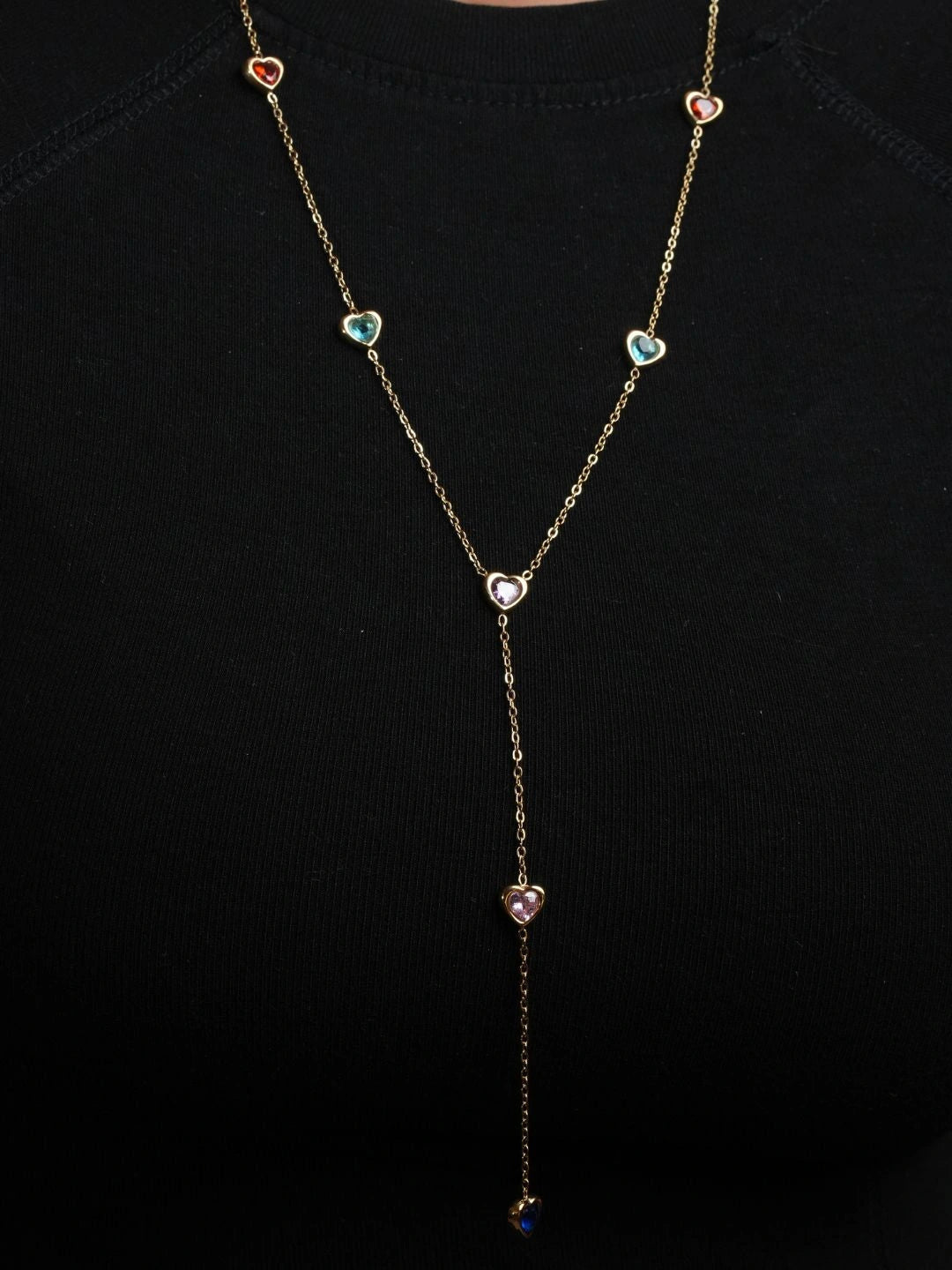 Multicolor Heart Drop Necklace