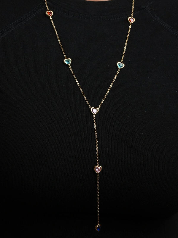 Multicolor Heart Drop Necklace