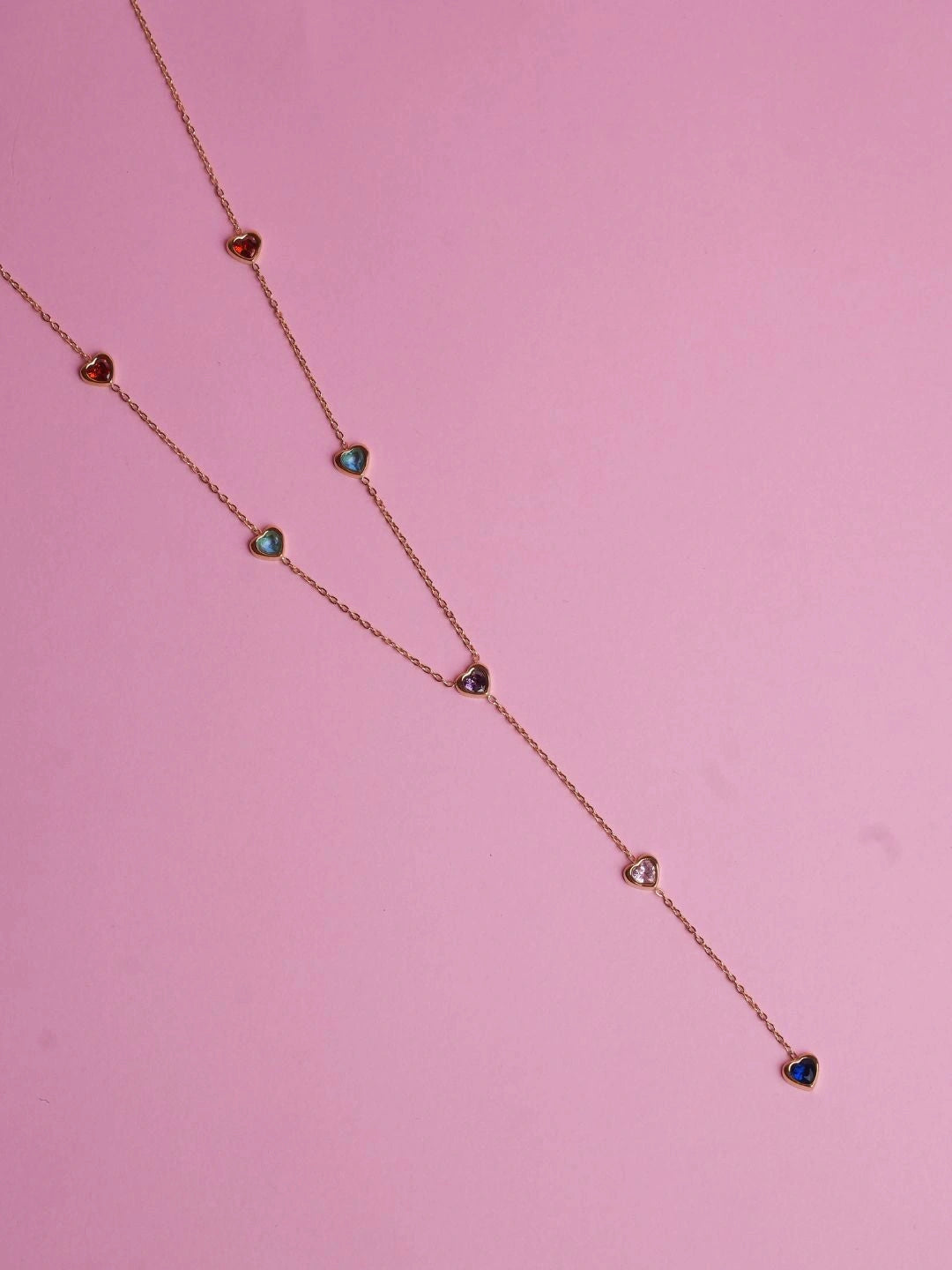 Multicolor Heart Drop Necklace