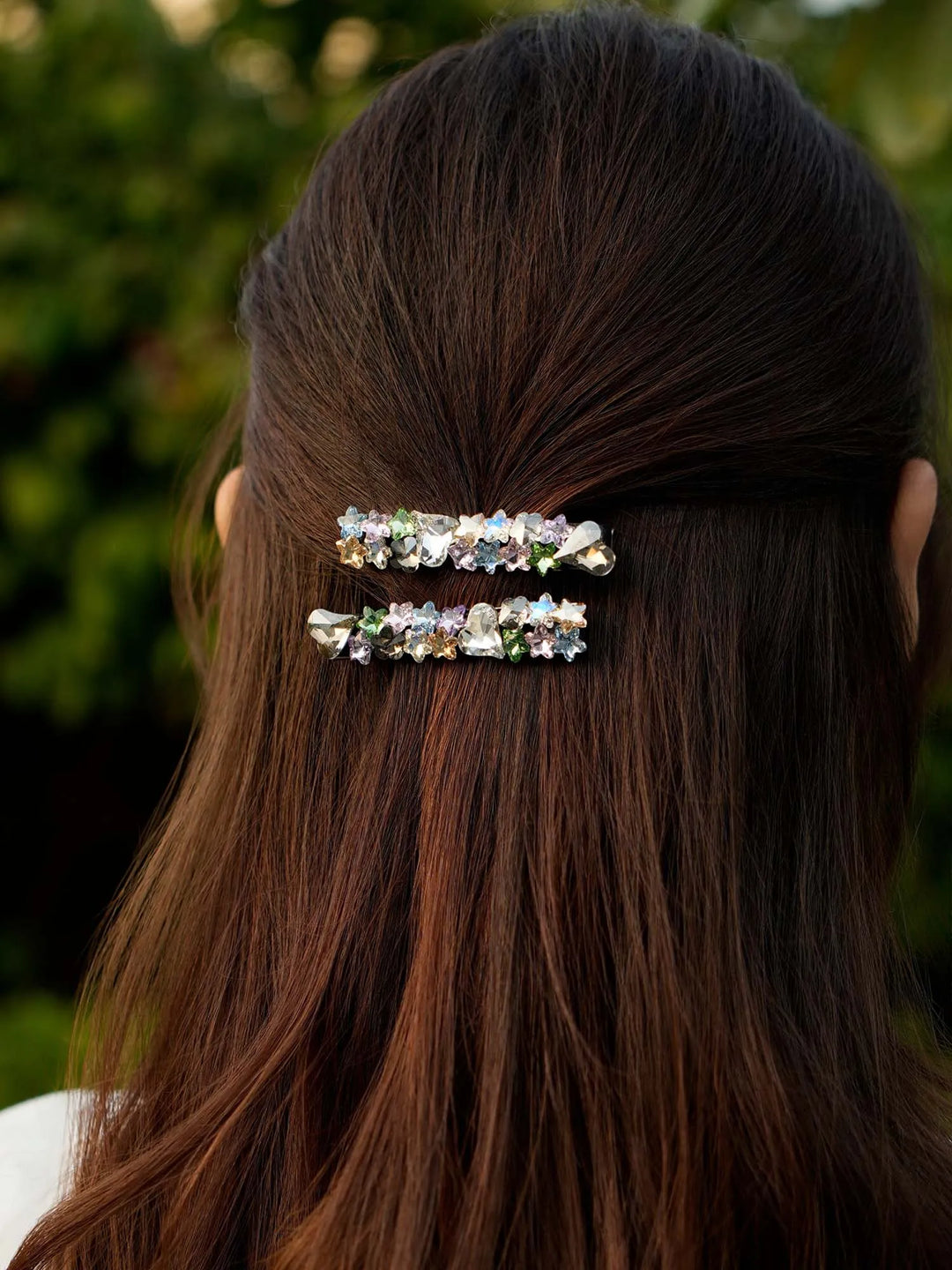 Multicolor crystal hair clips (Set of 2)