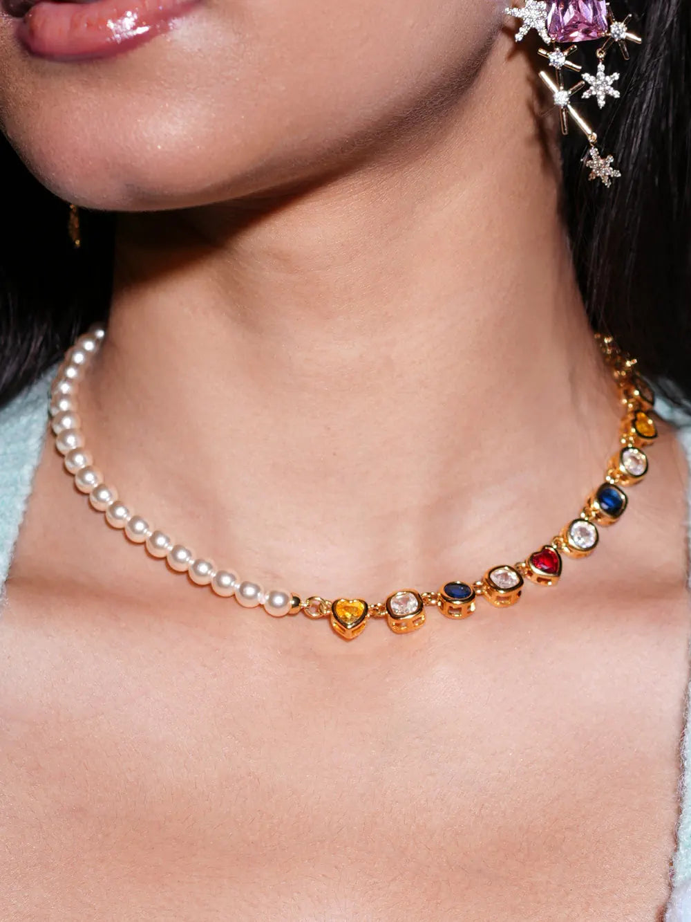 Pearl & Multicolour Stone Necklace