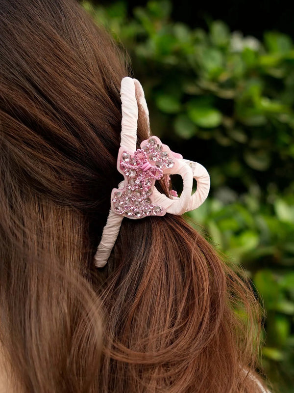 Pink crystal dog hair claw with sparkling pink crystals