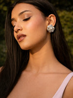 Load image into Gallery viewer, Silver-Tone Floral Stud Earrings
