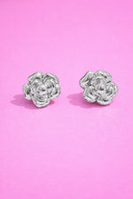 Load image into Gallery viewer, Silver-Tone Floral Stud Earrings 
