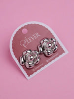 Load image into Gallery viewer, Silver-Tone Floral Stud Earrings
