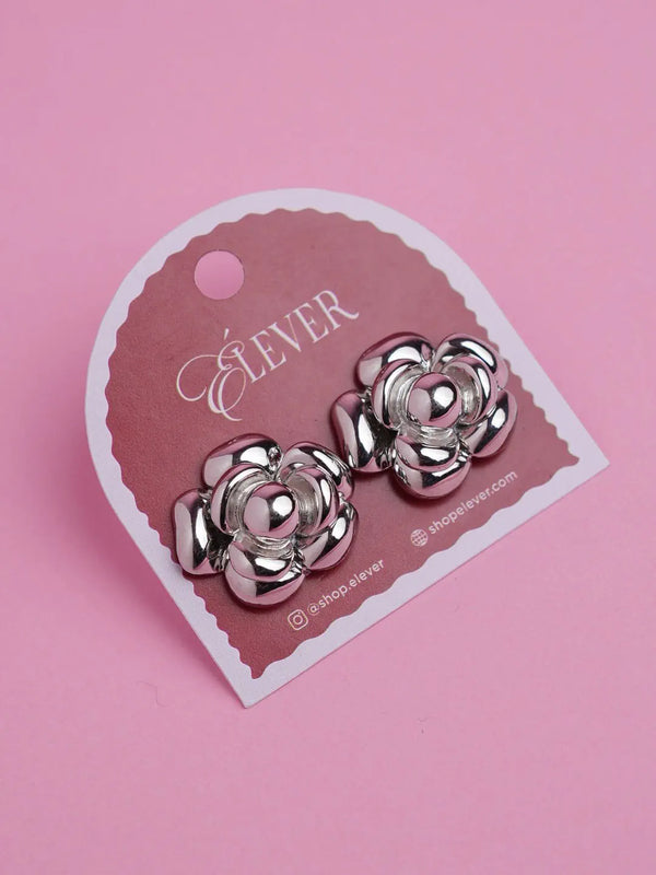 Silver-Tone Floral Stud Earrings