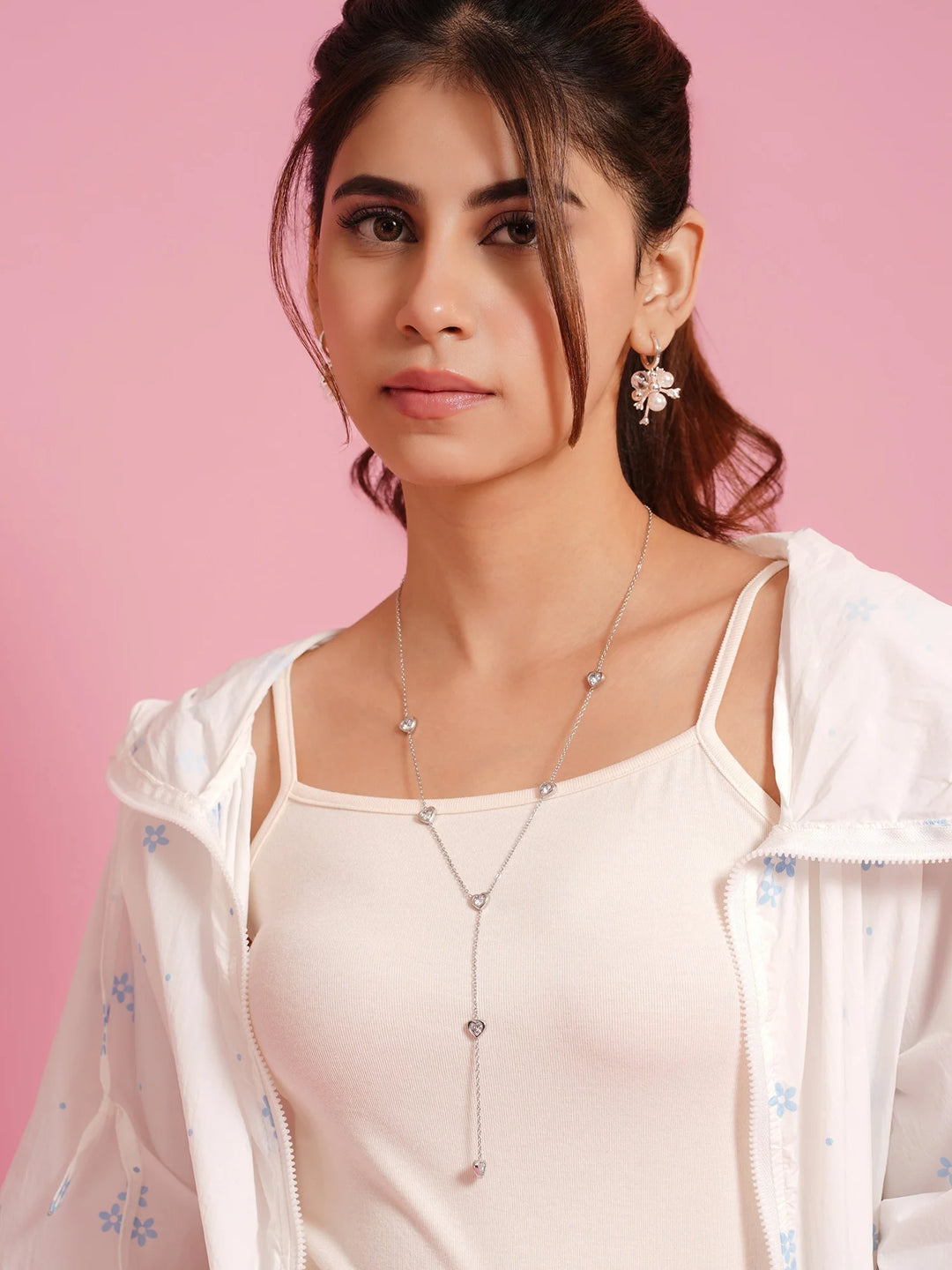 Silver Heart Drop Necklace