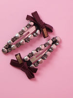 Load image into Gallery viewer, Statement Burgundy Bow Hair Clip – Set of 2

