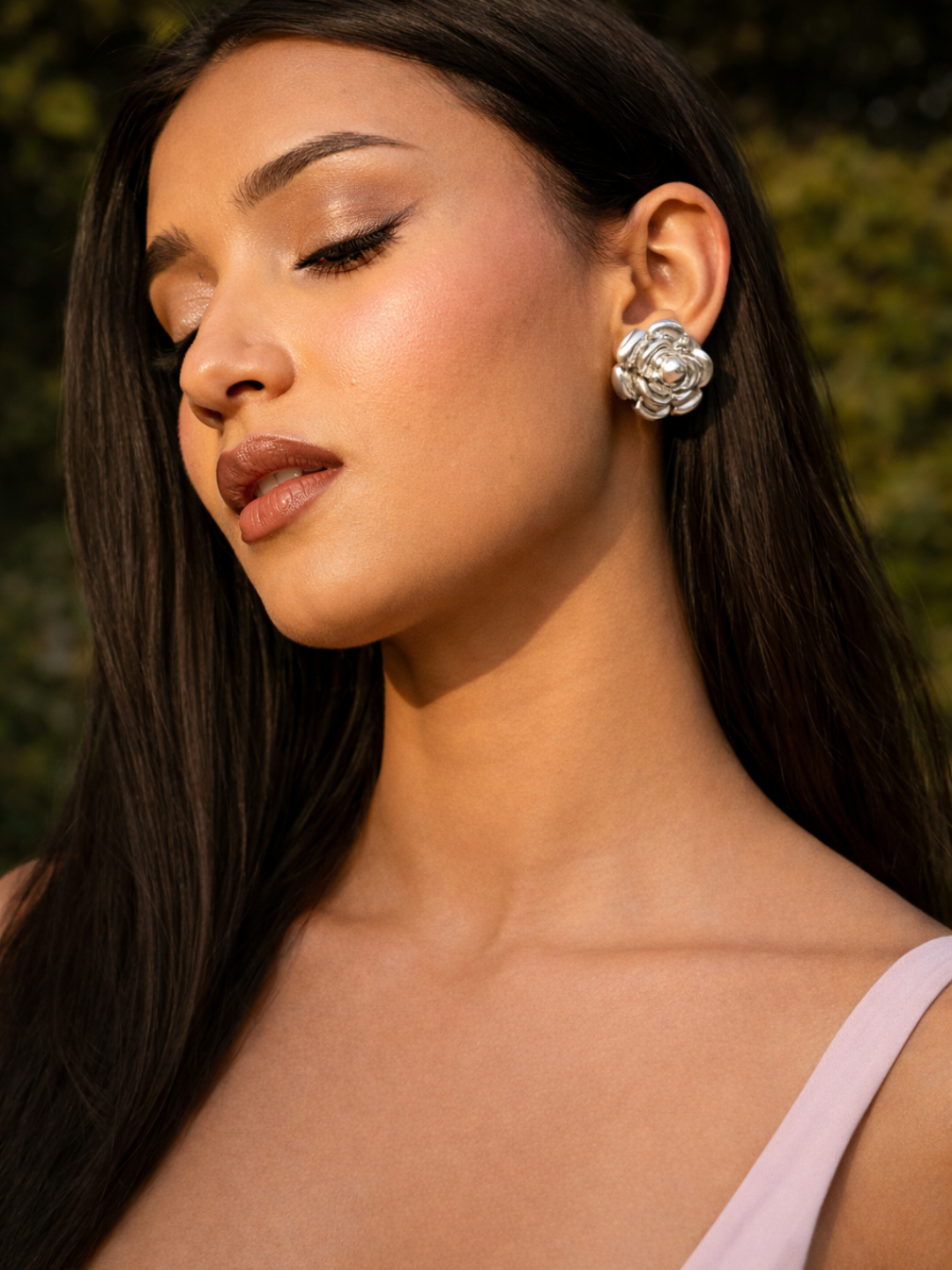 Silver-Tone Floral Stud Earrings