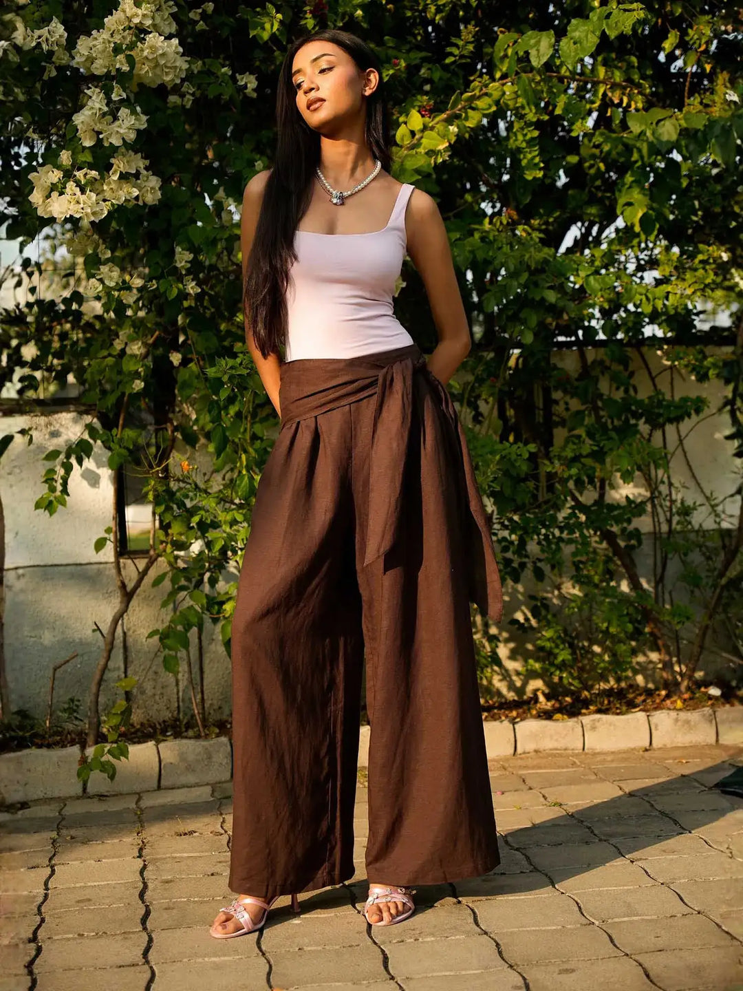 Brown Linen Wide Pants