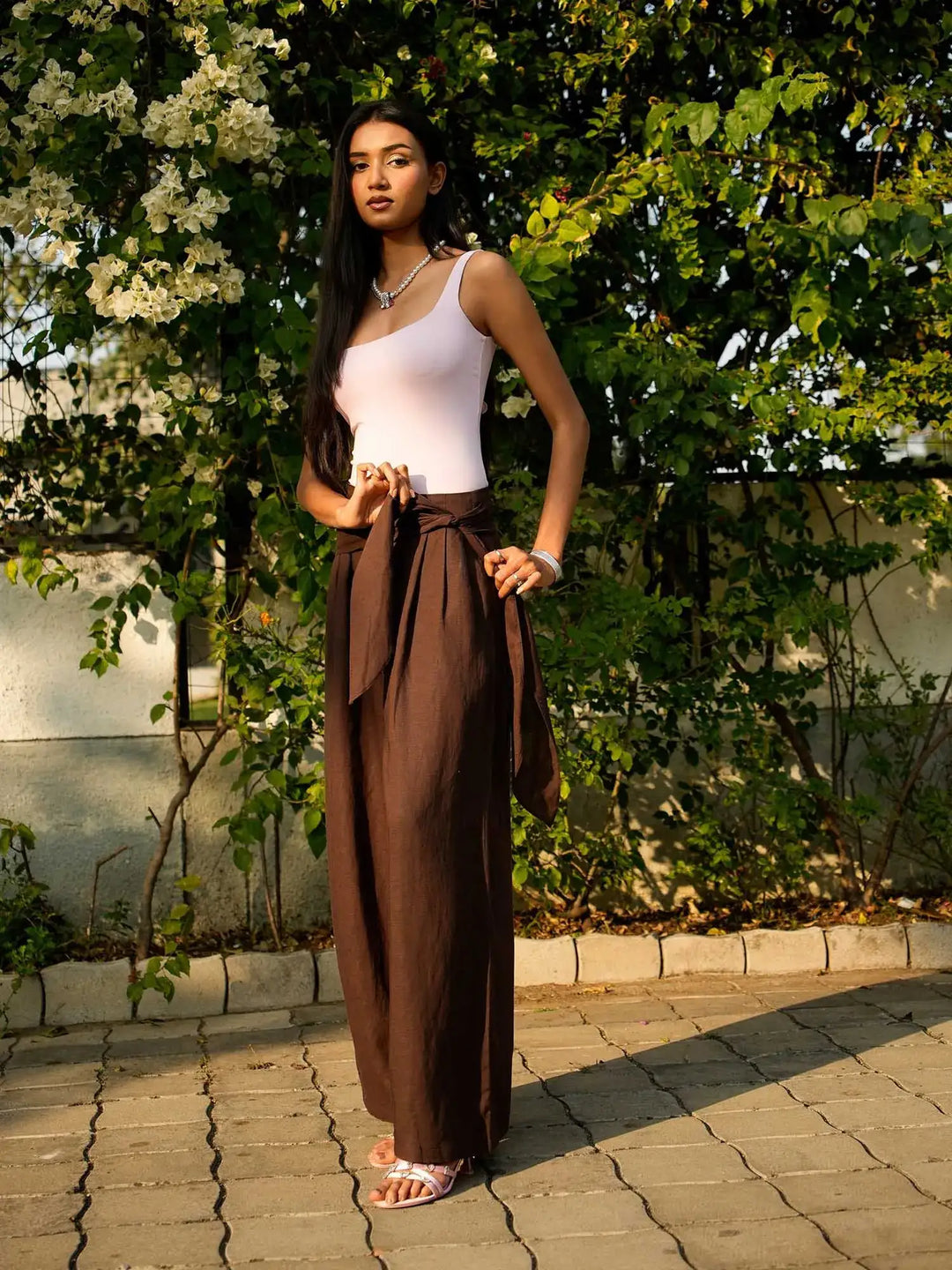 Brown Linen Wide Pants