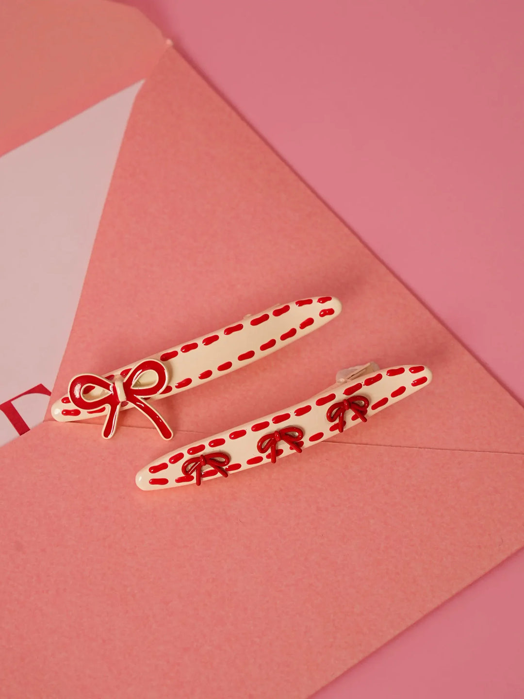 Cute red and white bow clips