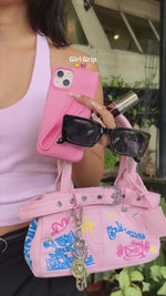 Load and play video in Gallery viewer, Pink Graffiti Denim Handbag

